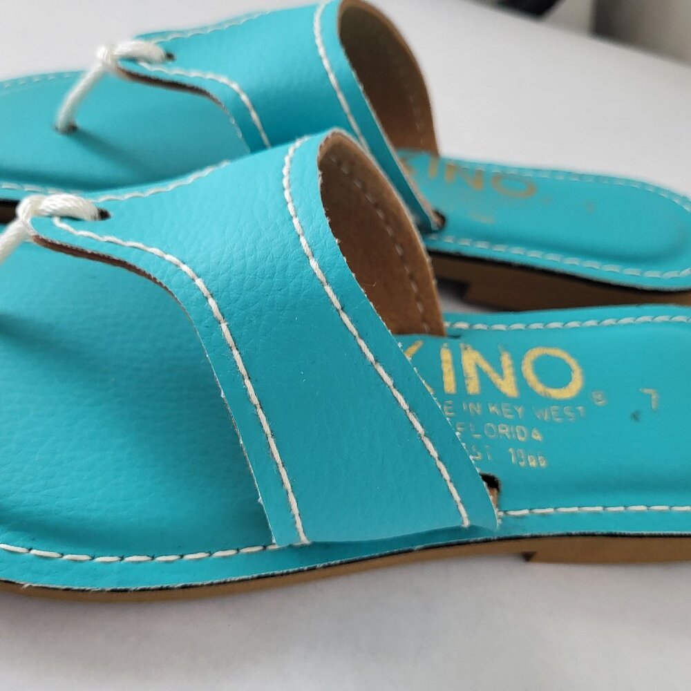KINO Key West leather thong style handmade Turquoise Sandal Size 7 - Picture 3 of 12